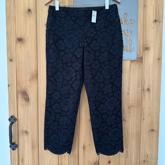 Talbots Size 8p Floral Lace Tailored Scalloped Hem Ankle Pant in Black - Picture 4 of 11